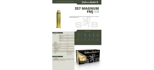 BOITE DE 50 CARTOUCHES SELLIER BELLOT CAL.357 MAGNUM FMJ 158GRS - CATEGORIE B