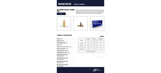 BOITE DE 50 CARTOUCHES MAGTECH CAL. 38 SUPER AUTO FMJ 130GRS - CATEGORIE B