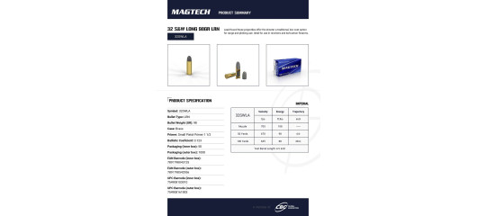 BOITE DE 50 CARTOUCHES MAGTECH CAL. 32S&W LONG LRN 98GRS - CATEGORIE B