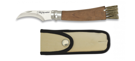 Couteau a champignons lame inox courbée 7.5cm avec brosse