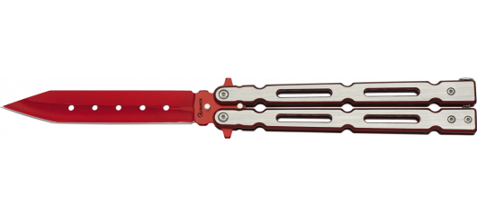 Couteau Papillon acier brossé rouge avec lame de 10cm