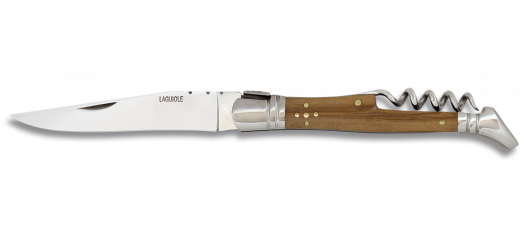 Couteau pliant Laguiole Tradition en bois d'Olivier lame 9.5cm avec tire-bouchon