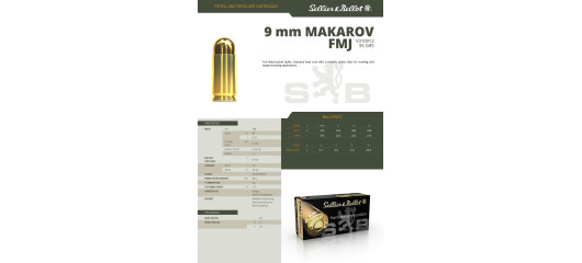 BOITE DE 50 CARTOUCHES SELLIER BELLOT CAL. 9x18 MAKAROV FMJ 95GRS - CATEGORIE B