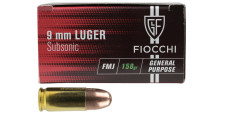 BOITE DE 50 CARTOUCHES FIOCCHI SUBSONIQUES CAL.9x19 / 9 PARA / 9 LUGER FMJ 158GRS - CATEGORIE B