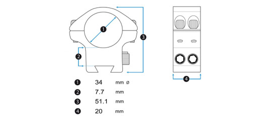 MONTAGE LUNETTE  ARKEN HALO Ti Ø34mm PROFILE BAS WEAVER/PICATINNY