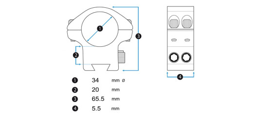 MONTAGE LUNETTE  ARKEN HALO Ti Ø34mm PROFILE HAUT WEAVER/PICATINNY