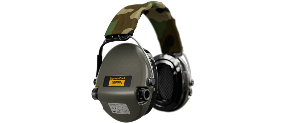 CASQUE ANTI BRUIT ELECTRONIQUE SORDIN SUPREME PRO-X LED VERT BANDEAU CAMO COUSSINS GEL