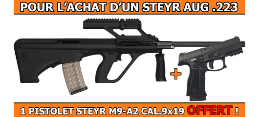 OFFRE STEYR - PACK PROMO STEYR AUG A3 CAL.223R AVEC LUNETTE STEYR x1.5 + 1 PISTOLET STEYR M9-A2 CAL.9x19 OFFERT !