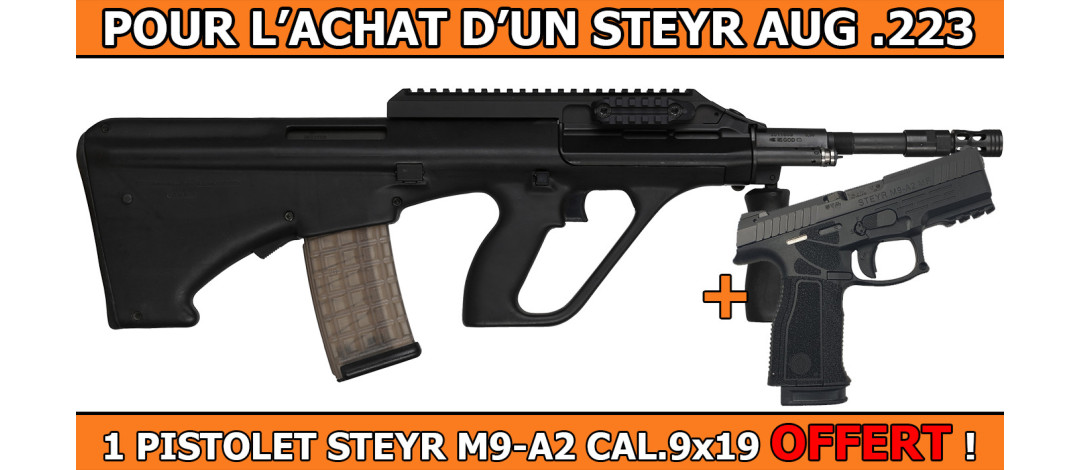OFFRE STEYR - PACK PROMO STEYR AUG A3 Z QCB/SR FLAT TOP .223R + 1 PISTOLET STEYR M9-A2 CAL.9x19 OFFERT !