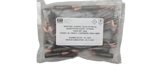 SACHET DE 50 CARTOUCHES DE SURPLUS STV CAL.7.62x39 FMJ 123GRS - CATEGORIE B