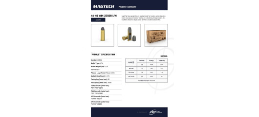 BOITE DE 50 CARTOUCHES MAGTECH CAL.44-40 LFN 225GRS COWBOY ACTION